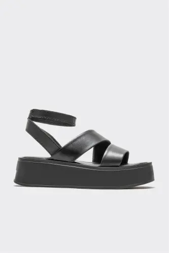 Qora charm ayollar platformali sandal - qora - 1