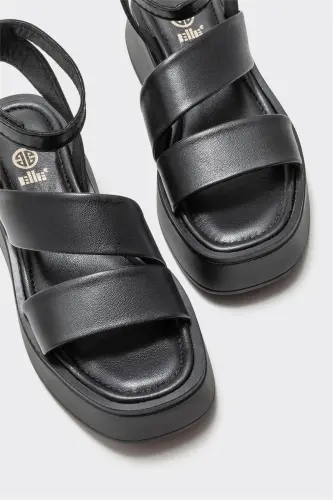 Qora charm ayollar platformali sandal - qora - 3