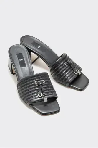 Qora charm ayollar poshnali shippak - ELLE (1)