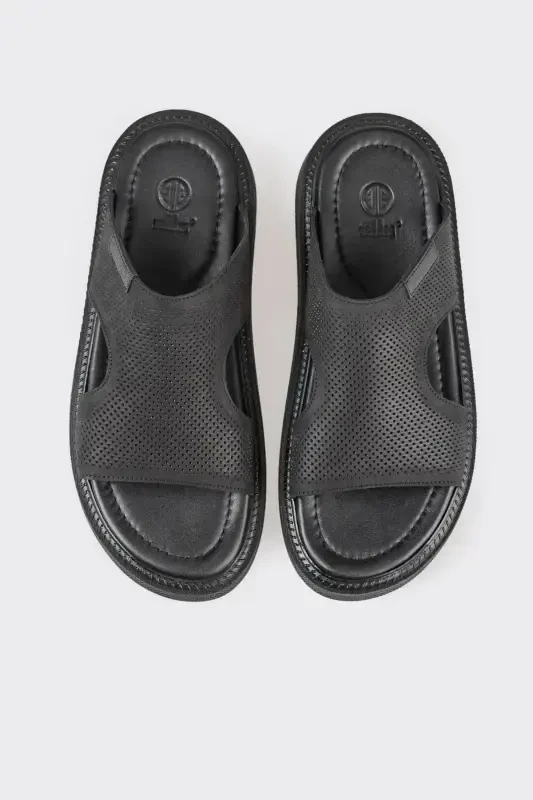 Qora charm erkaklar shippagi - 4