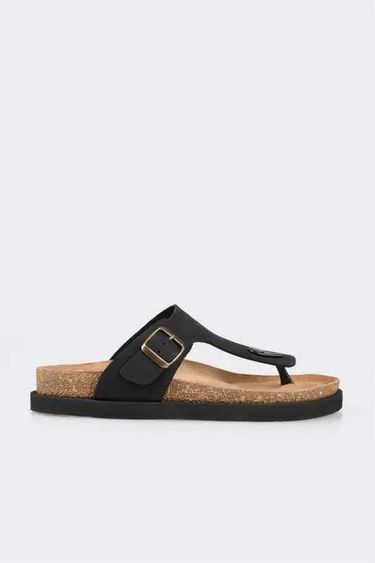 Qora charm erkaklar shippagi - ELLE SHOES