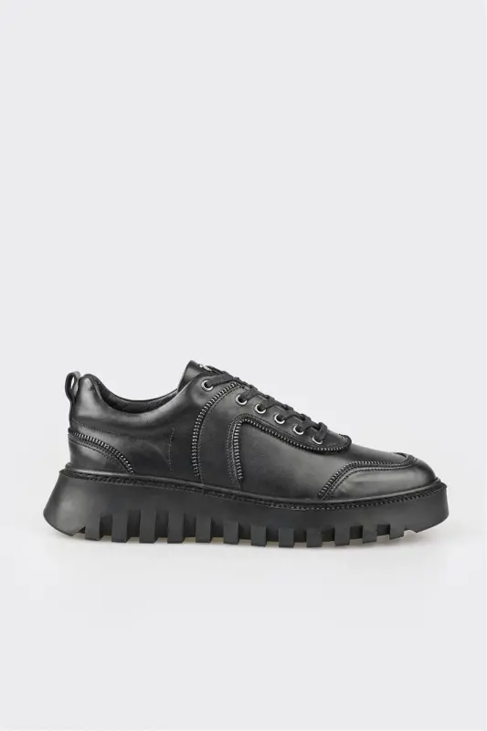 Qora charm erkaklar sport poyabzali - ELLE SHOES