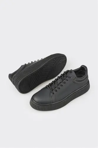 Qora charm erkaklar sport poyafzali - Qora - 3