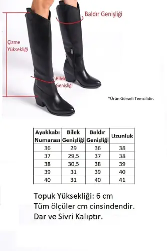 Qora charmli fermuarli uzun g'arbiy kovboy etiklari - 5