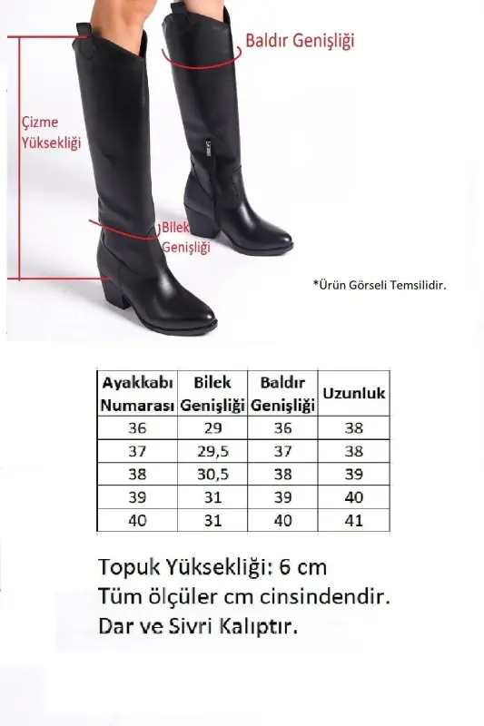 Qora charmli fermuarli uzun g'arbiy kovboy etiklari - 5