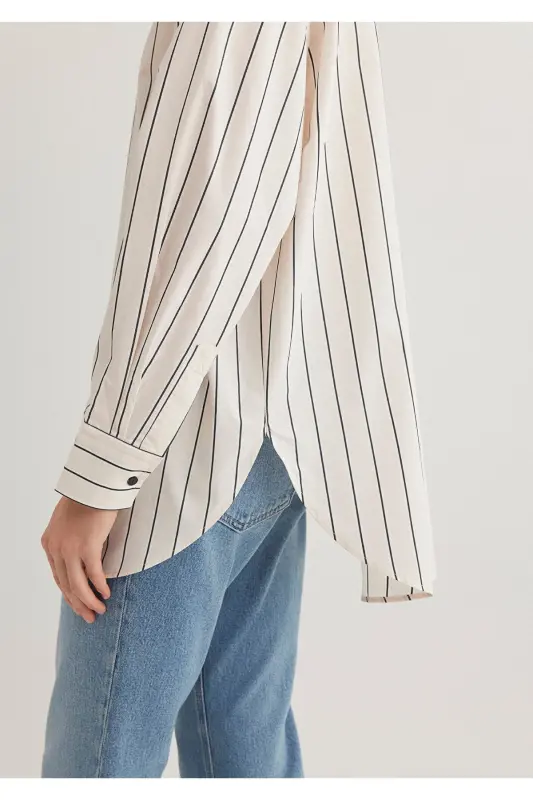 Qora chiziqli ko'ylak Oversize / Keng bichim 121042 - 7