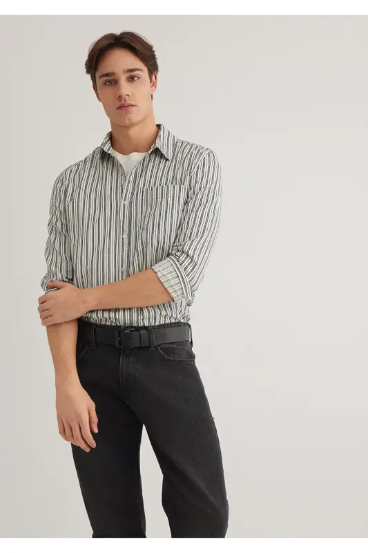 Qora chiziqli ko'ylak Slim Fit / Tor kesim 0211425- - MAVI