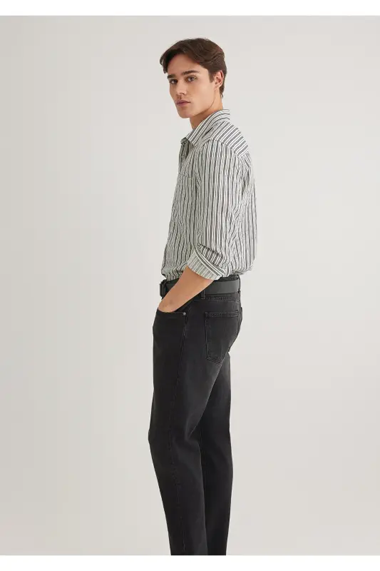 Qora chiziqli ko'ylak Slim Fit / Tor kesim 0211425- - 3