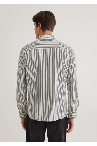 Qora chiziqli ko'ylak Slim Fit / Tor kesim 0211425- - 5