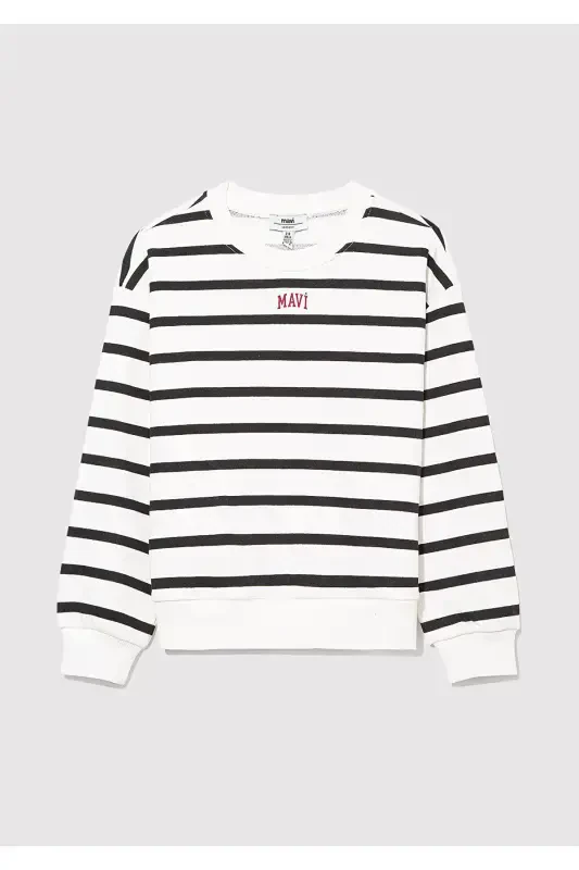 Qora chiziqli logoli futbolka 7s10038-900 - 2