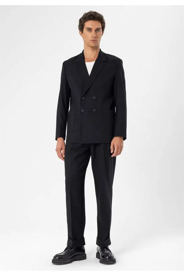 Qora cho'ntakli ikki qavatli erkaklar blazer ko'ylagi - 22