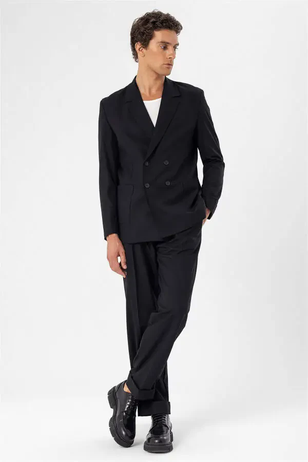 Qora cho'ntakli ikki qavatli erkaklar blazer ko'ylagi - 7