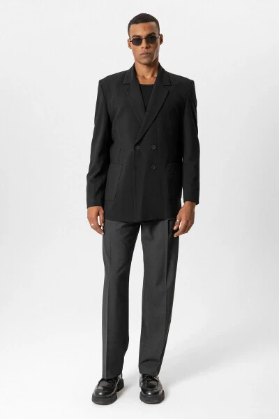 Qora cho'ntakli ikki qavatli erkaklar blazer ko'ylagi - ANTIOCH (1)