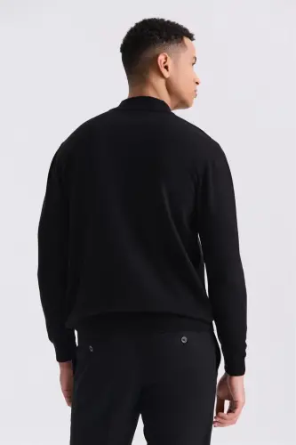 Qora Classic Fit naqshli yarim balıkçı yaka triko koʻylak - 4