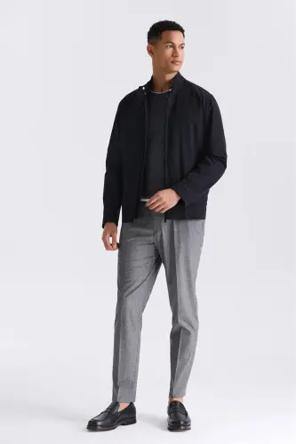 Qora Comfort Fit Baland qalpoqli old tomoni fermuarli o'rtacha mavsumli palto - 2