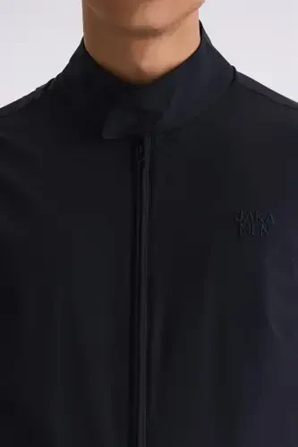 Qora Comfort Fit Baland qalpoqli old tomoni fermuarli o'rtacha mavsumli palto - 3