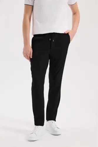 Qora Comfort Fit Beli Lastikli Eksenak Mato Jogger Shim 