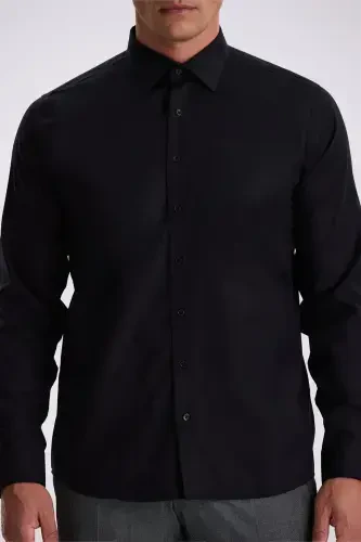 Qora Comfort Fit dazmol talab qilmaydigan 100% paxta Non Iron ko'ylak - 3