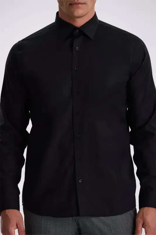 Qora Comfort Fit dazmol talab qilmaydigan 100% paxta Non Iron ko'ylak - 3