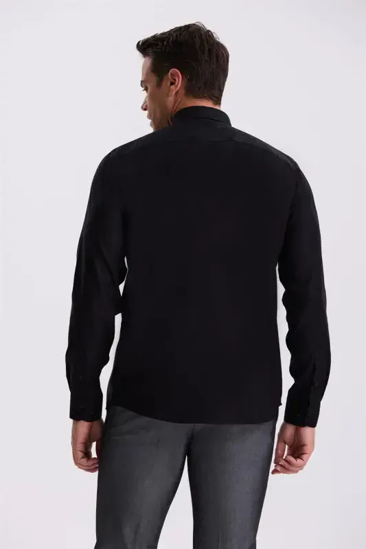 Qora Comfort Fit dazmol talab qilmaydigan 100% paxta Non Iron ko'ylak - 4