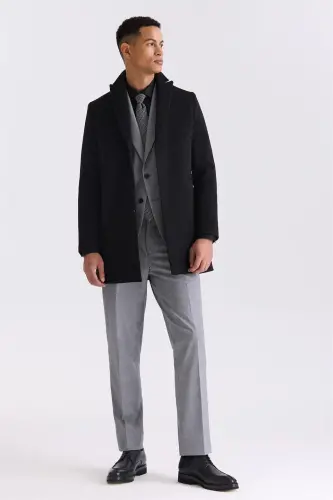 Qora Comfort Fit O'tkir yoqali kashmir palto - JAKAMEN (1)