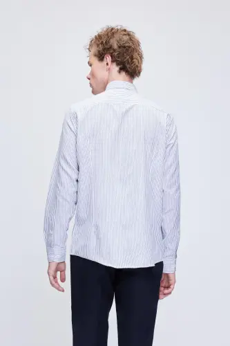 Qora Comfort Fit полосали пахта тугмали ёқа узун - 5