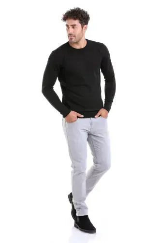 Qora Comfort Fit Tekis Velosiped Yoqali Junli Jun Kozok-Qora - 5