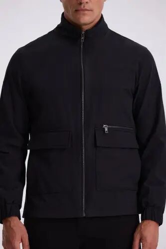 Qora Comfort Fit tik yoqali mavsumiy kurtka - 3