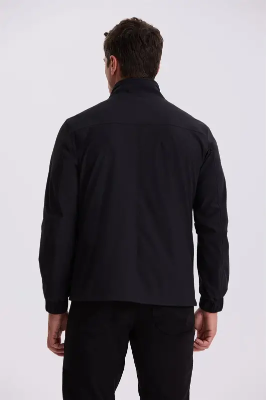 Qora Comfort Fit yuqori yoqasli fasliy o'tish davri paltosi - 4