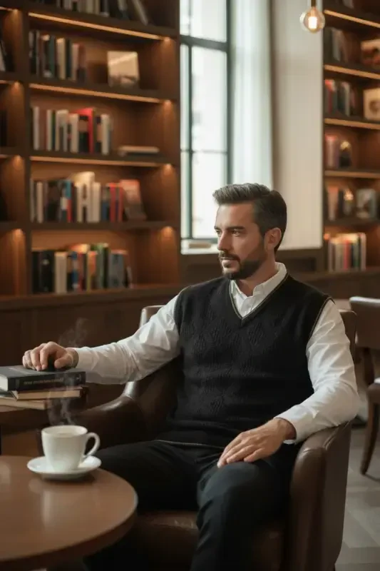 Qora Erkak V Bo'yin Triko O'rgilmaydigan Sviter Regular Fit Soch O'rgilmalari Naqshli-Qora - 2