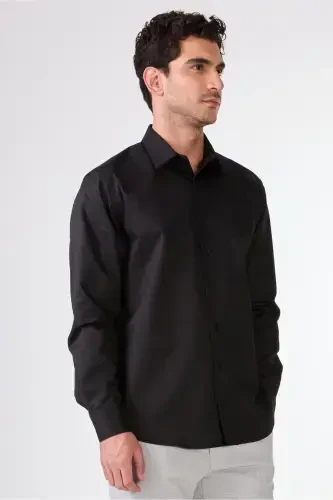 Qora Erkaklar uchun Regular Fit Klassik Yoqa Uzun Yengli Ko'ylak - 103139 - 3