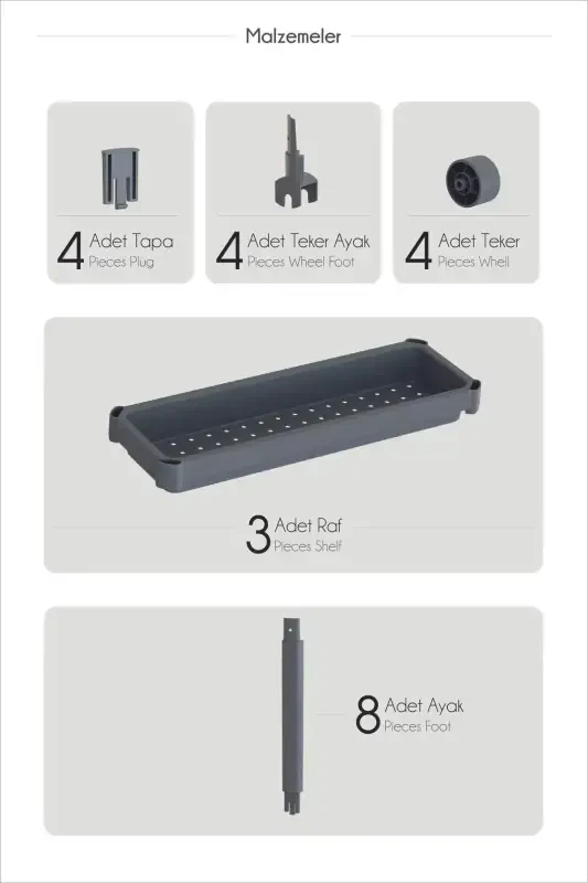 (QORA) g'ildirakli to'rtburchak 3 qavatli raf birligi - - 4