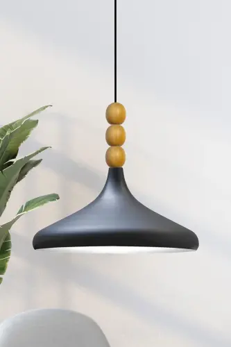 Qora Ich Oq Champion Yog'och Boncukli Yagona Qandil Osma Salon Oshxona Butik Lampa-Qora Ich Oq 
