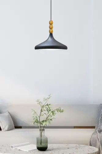 Qora Ich Oq Champion Yog'och Boncukli Yagona Qandil Osma Salon Oshxona Butik Lampa-Qora Ich Oq - 2