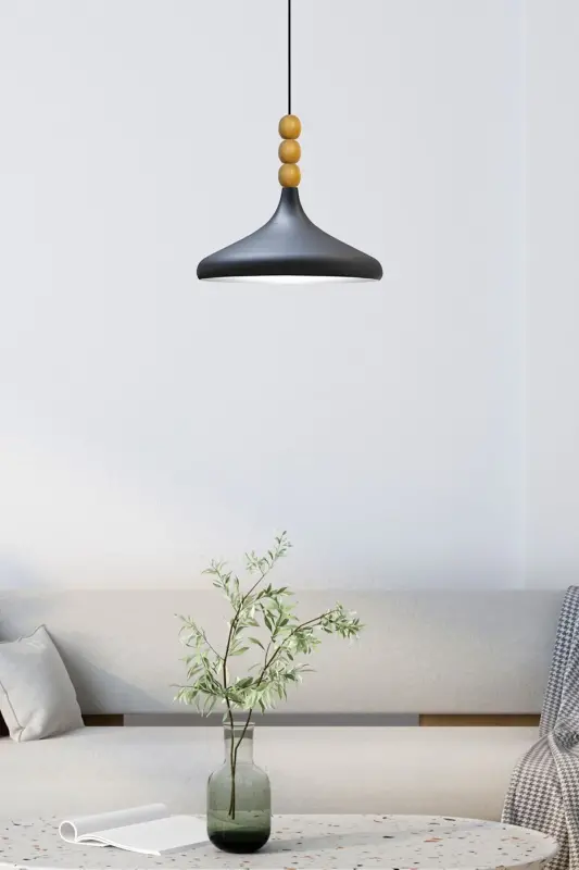 Qora Ich Oq Champion Yog'och Boncukli Yagona Qandil Osma Salon Oshxona Butik Lampa-Qora Ich Oq - 2