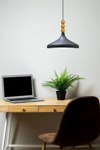 Qora Ich Oq Champion Yog'och Boncukli Yagona Qandil Osma Salon Oshxona Butik Lampa-Qora Ich Oq - 3