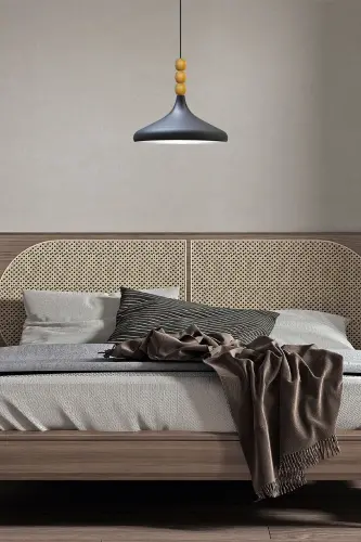 Qora Ich Oq Champion Yog'och Boncukli Yagona Qandil Osma Salon Oshxona Butik Lampa-Qora Ich Oq - 5