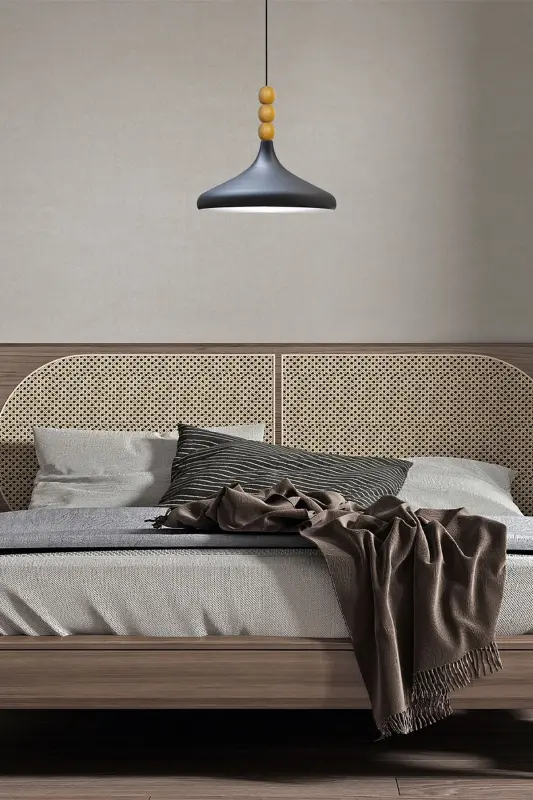 Qora Ich Oq Champion Yog'och Boncukli Yagona Qandil Osma Salon Oshxona Butik Lampa-Qora Ich Oq - 5