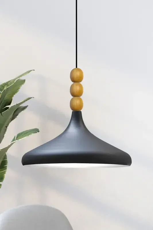 Qora Ich Oq Champion Yog'och Boncukli Yagona Qandil Osma Salon Oshxona Butik Lampa-Qora Ich Oq - BAMYUM