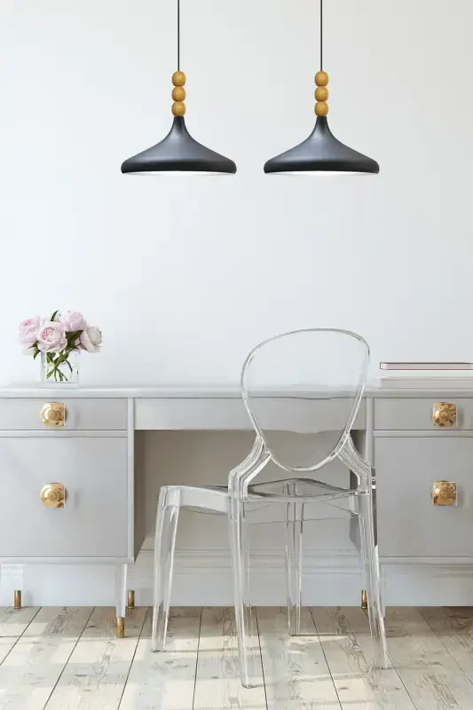 Qora Ich Oq Champion Yog'och Boncukli Yagona Qandil Osma Salon Oshxona Butik Lampa-Qora Ich Oq - 4