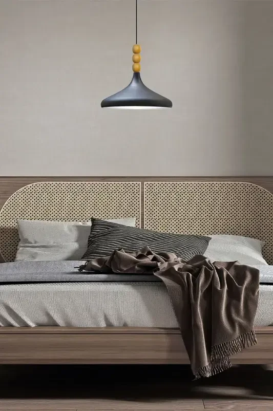 Qora Ich Oq Champion Yog'och Boncukli Yagona Qandil Osma Salon Oshxona Butik Lampa-Qora Ich Oq - 5