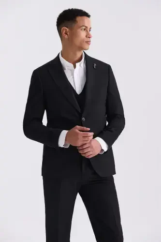 Qora ingichka Slim Fit cho'qqisi lapel naqshli sport ko'ylagi 