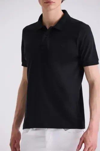 Qora ingichka Slim Fit Polo Yaka Futbolka 