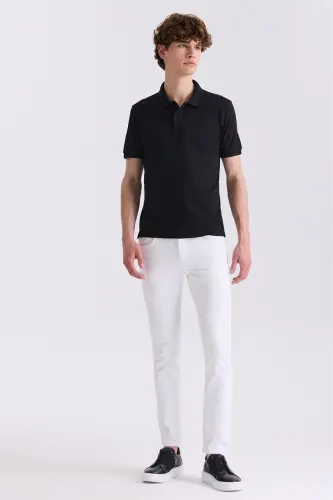 Qora ingichka Slim Fit Polo Yaka Futbolka - 4
