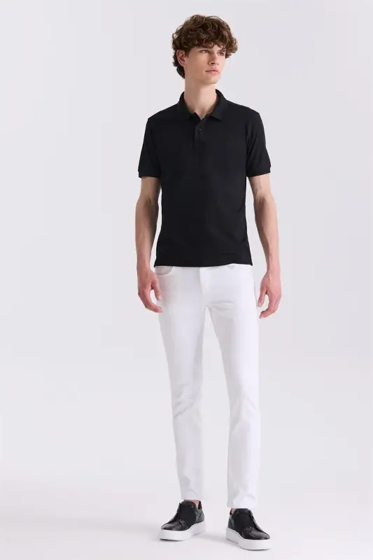 Qora ingichka Slim Fit Polo Yaka Futbolka - 4