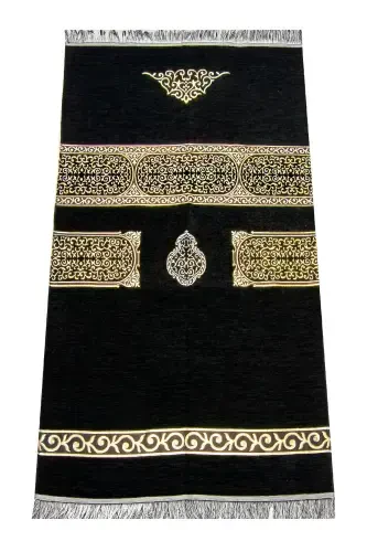 Qora Ka'ba naqshli Chenille gilami 3 - 4