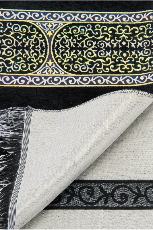 Qora Ka'ba naqshli Chenille gilami 3 - 6