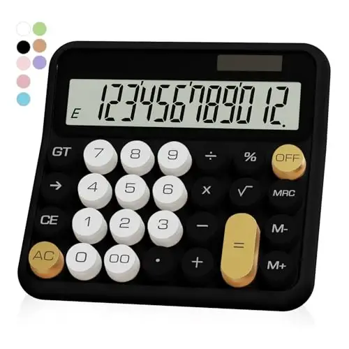 Qora Kalkulyator, UPIHO Standart Kalkulyator 12 ta Katta LCD Displey va Katta Tugmalar bilan, Ayollar uchun Qora Oltin Ofis Aksessuarlari Stol, Ofis uchun jihozlar, Maktab, Uy, Biznes - UPIHO
