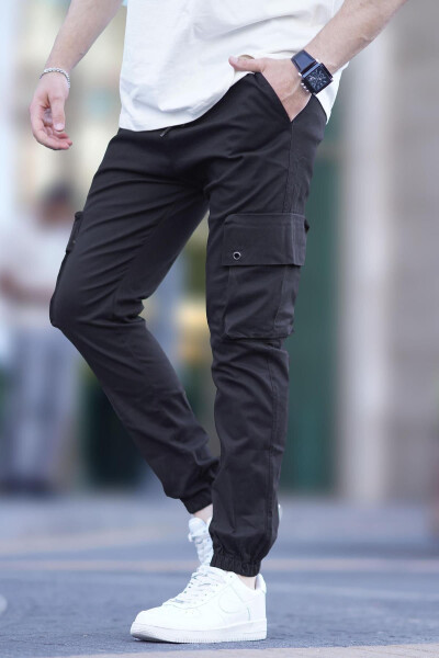 Qora Kargo Cho'ntagi Jogger Shimlar 5647 