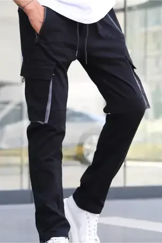 Qora Kargo cho'ntakli jogger shim 5791-Qora - 3